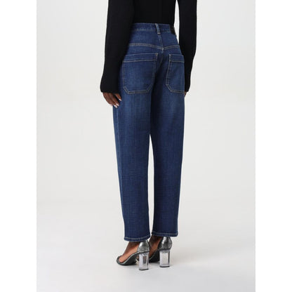 Jeans by PINKO for women in denim blue features a polished silhouette with a polished straight-leg, reaching a polished long and finished with a polished .