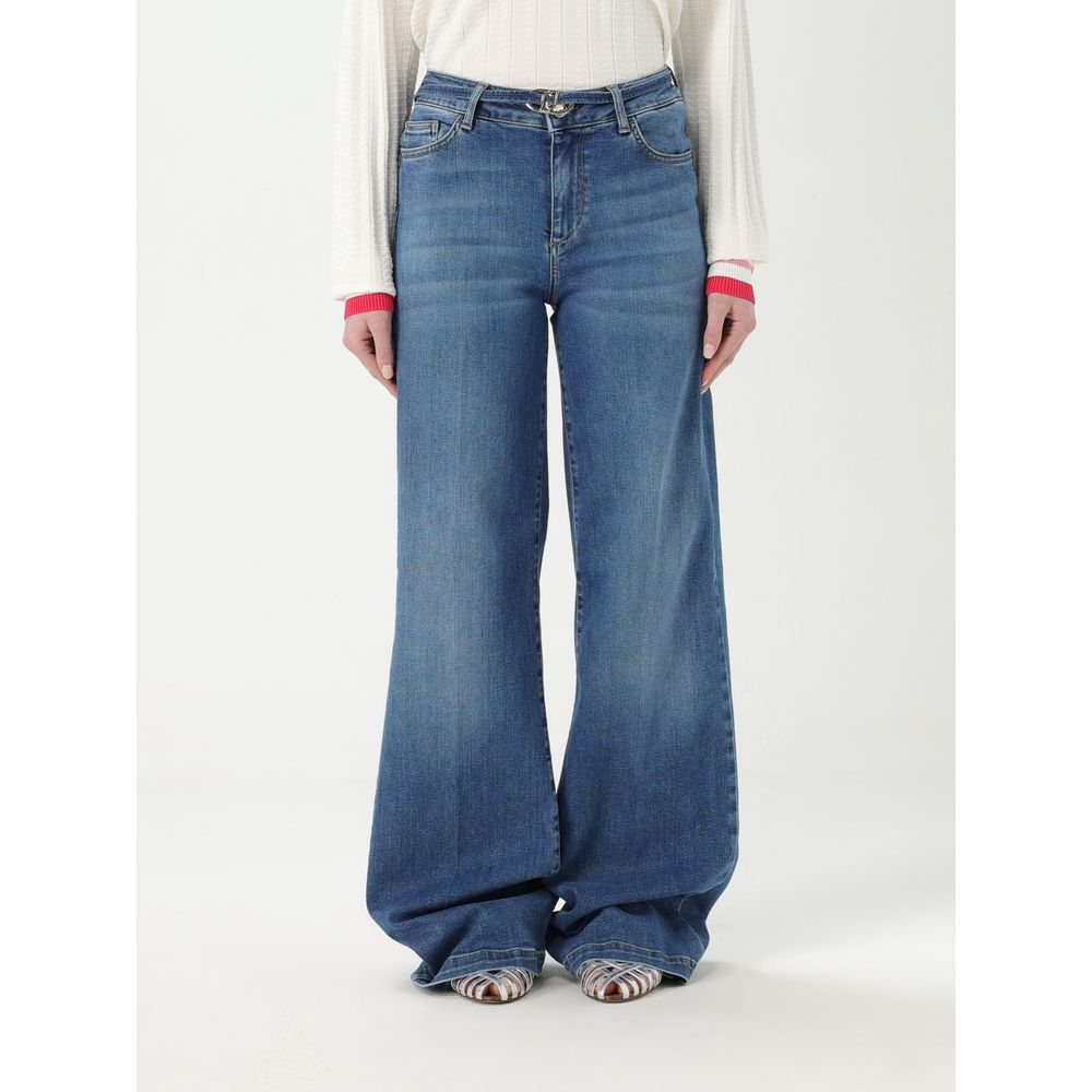 Jeans by Liu Jo for women in denim cotton blue presents a tailored silhouette, showcasing a tailored flared and long cut with a refined high rise for a truly tailored aesthetic.