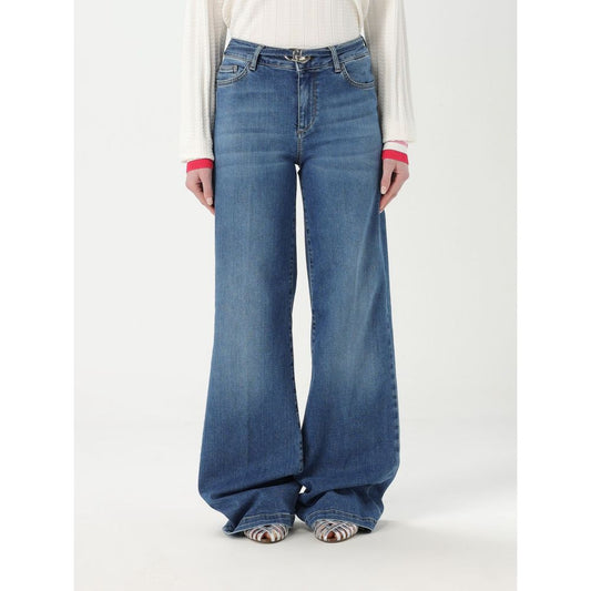 Jeans by Liu Jo for women in denim cotton blue presents a tailored silhouette, showcasing a tailored flared and long cut with a refined high rise for a truly tailored aesthetic.