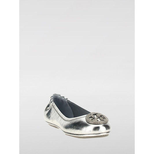 Ballet Flat Shoes by Tory Burch for women in leather silver presents a effortless chic silhouette, showcasing the Women's Leather Ballet Flat Shoes design with a effortless chic and for a sophisticated look.