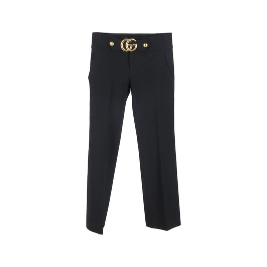 Trousers by Gucci for women in viscose black features an sartorial silhouette, showcasing a precise wide and long with a sartorial for a refined look.