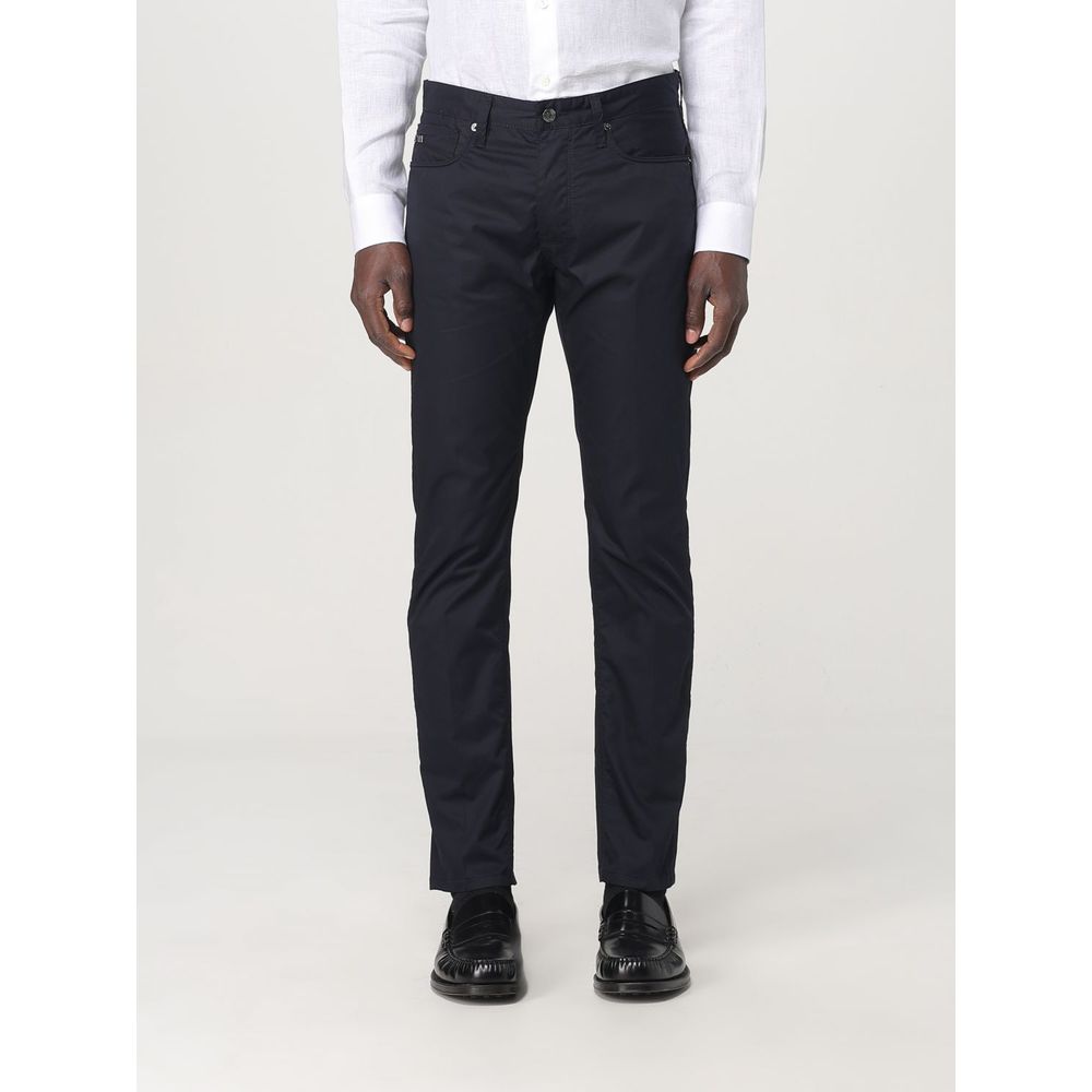 Casual Pants by Emporio Armani for men in cotton blue features a polished silhouette with a polished , reaching a polished long and finished with a polished .