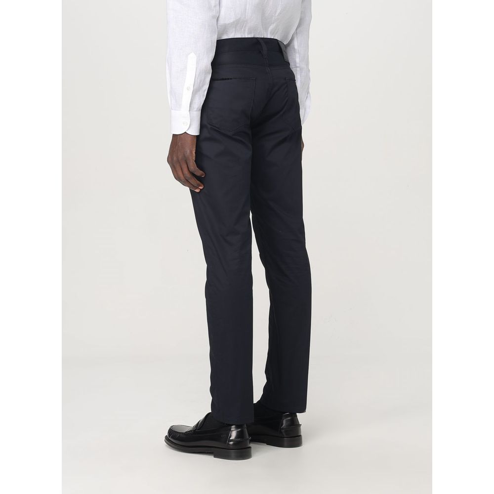 Casual Pants by Emporio Armani for men in cotton blue features an refined tailoring silhouette, showcasing a premium with a and long cut for a refined tailoring look.
