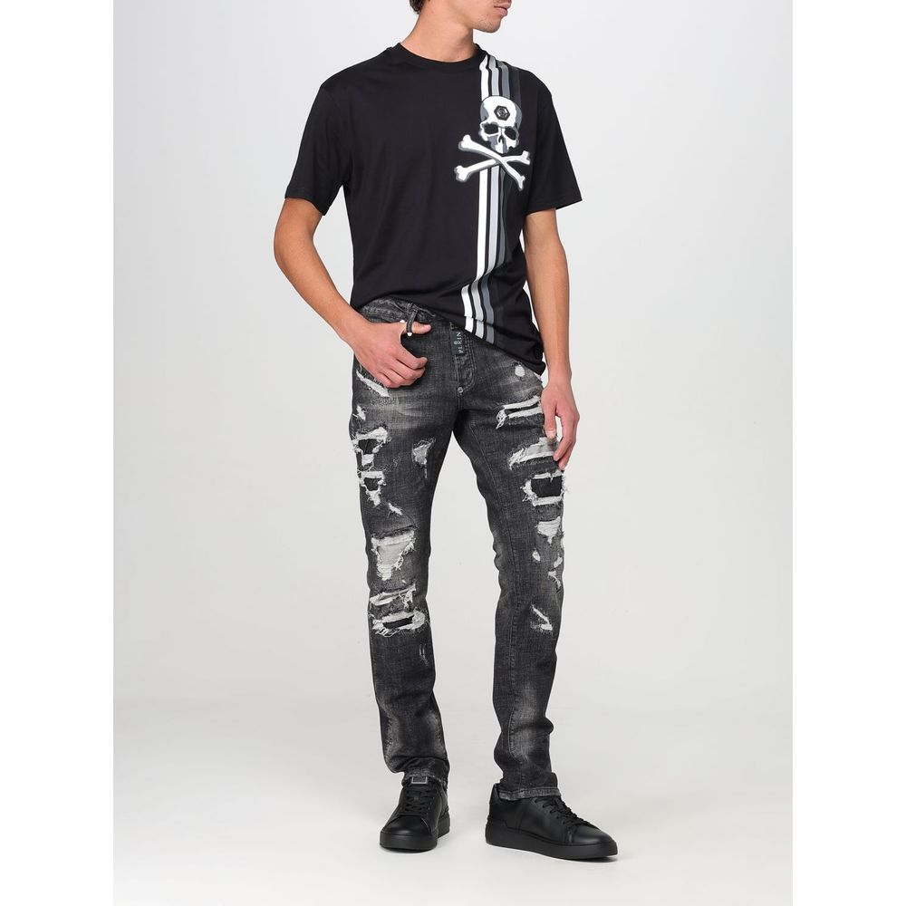 Jeans by Philipp Plein for men in denim cotton gray features an refined tailoring silhouette, showcasing a premium slim with a and long cut for a refined tailoring look.