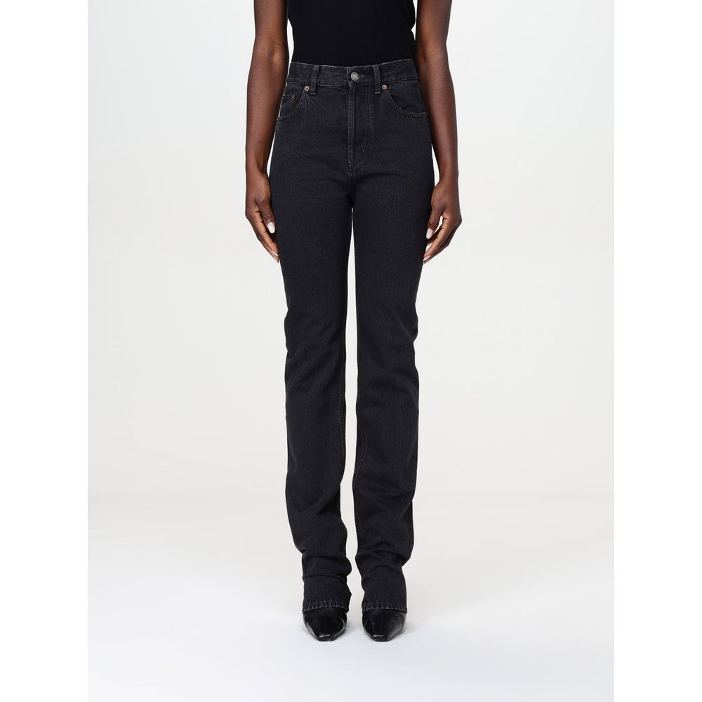 Jeans by Saint Laurent for women in denim cotton black features an sartorial straight-leg and long with a cut for a sartorial finish.
