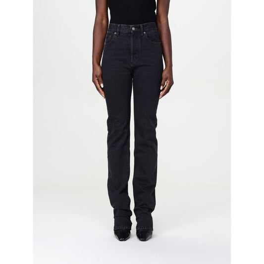 Jeans by Saint Laurent for women in denim cotton black features an sartorial straight-leg and long with a cut for a sartorial finish.