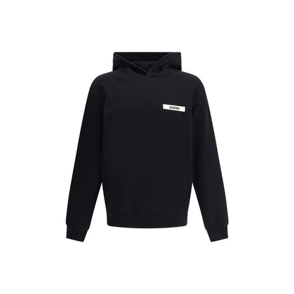 Sweatshirt Hoodie by Jacquemus for men in cotton black & signature features a authentic silhouette, showcasing a sophisticated hooded neckline and authentic detail for a refined finish.