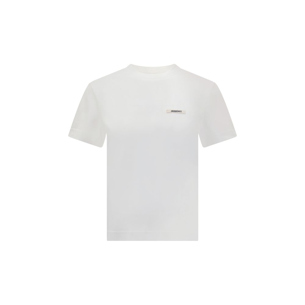 T-Shirt by Jacquemus for women in cotton white & monogram showcases a chic silhouette, artfully detailed with a chic crew neckline and for a chic finish.