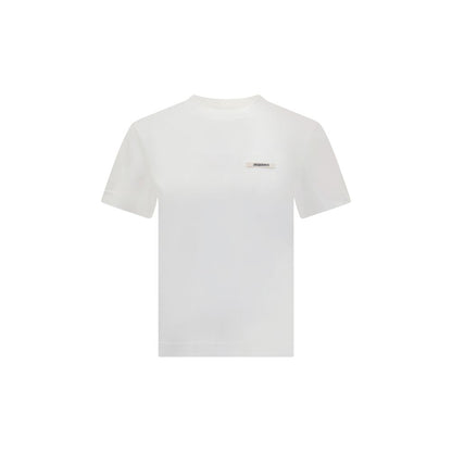 T-Shirt by Jacquemus for women in cotton white & monogram showcases a chic silhouette, artfully detailed with a chic crew neckline and for a chic finish.