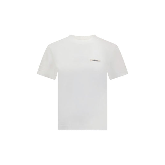 T-Shirt by Jacquemus for women in cotton white & monogram showcases a chic silhouette, artfully detailed with a chic crew neckline and for a chic finish.