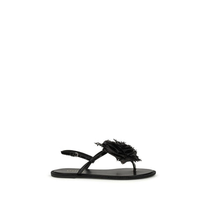 Flat Flip-Flop Sandals by LE SILLA for women in bos taurus calf leather black & rose features an exquisite silhouette, showcasing the exquisite Women's Bos Taurus Calf Leather Flat Flip-Flop Sandals with a flat and .