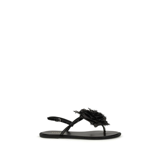 Flat Flip-Flop Sandals by LE SILLA for women in bos taurus calf leather black & rose features an exquisite silhouette, showcasing the exquisite Women's Bos Taurus Calf Leather Flat Flip-Flop Sandals with a flat and .