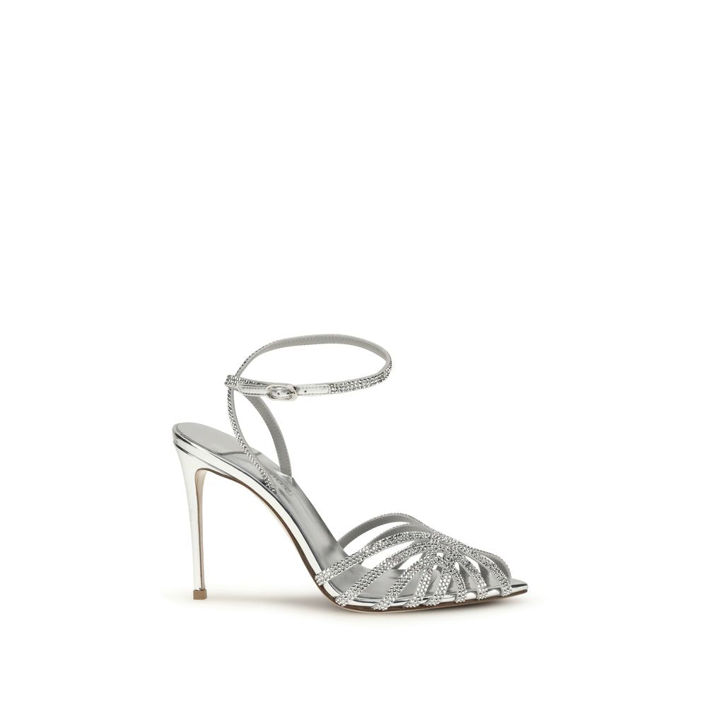 Stiletto Ankle Strap Sandals by LE SILLA for women in bos taurus calf leather and silver presents a captivating silhouette, showcasing the signature style of the Women's Bos Taurus Calf Leather Stiletto Ankle Strap Sandals with a captivating stiletto and captivating .