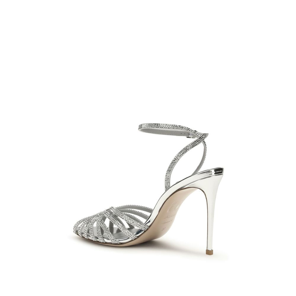 Stiletto Ankle Strap Sandals by LE SILLA for women in bos taurus calf leather and silver presents a captivating silhouette, showcasing the signature style of the Women's Bos Taurus Calf Leather Stiletto Ankle Strap Sandals with a captivating stiletto and captivating .