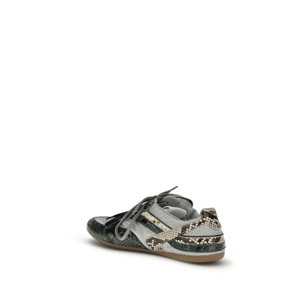 Athletic Sneakers by Miu Miu for women in python leather animal, gray & print showcases an impeccable silhouette, defined by an impeccable athletic style design that perfectly captures the essence of the Women's Athletic Python Leather Sneakers.