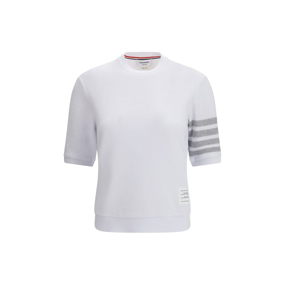 Activewear T-Shirt by Thom Browne for women in stretch cotton white & signature features a versatile silhouette, showcasing a versatile and short-sleeve detailed with high-performance for a premium look.