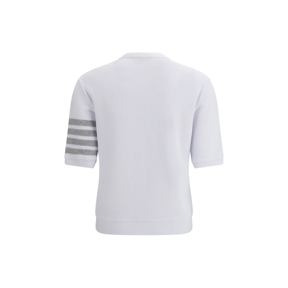 Activewear T-Shirt by Thom Browne for women in stretch cotton white & signature presents a kinetic silhouette, showcasing the kinetic and alongside functional for a premium, athletic look.