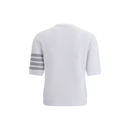 Activewear T-Shirt by Thom Browne for women in stretch cotton white & signature presents a kinetic silhouette, showcasing the kinetic and alongside functional for a premium, athletic look.