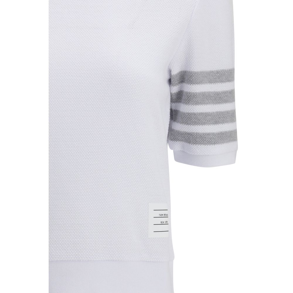 Activewear T-Shirt by Thom Browne for women in stretch cotton white & signature features a versatile silhouette, showcasing a versatile and detailed with high-performance for a premium look.