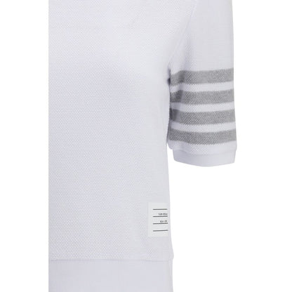 Activewear T-Shirt by Thom Browne for women in stretch cotton white & signature features a versatile silhouette, showcasing a versatile and detailed with high-performance for a premium look.