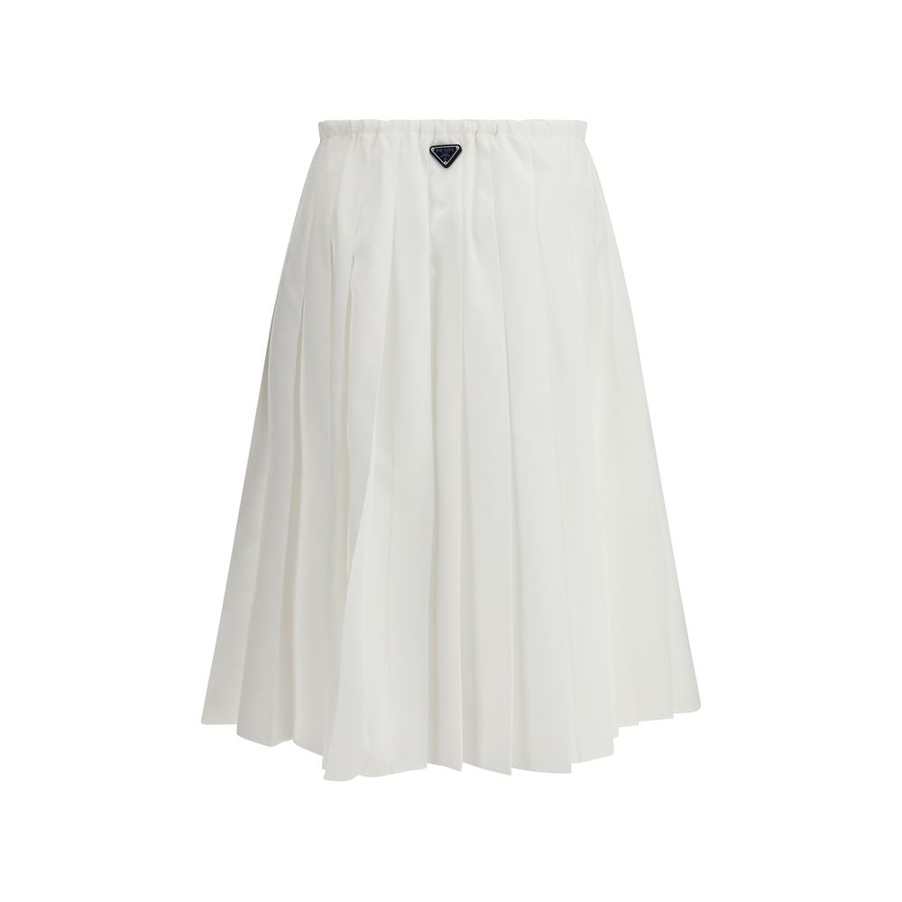 Skirt by Prada for women in cotton polyester white & signature features an tailored silhouette, artfully capturing the essence of Women's Pleated Cotton Polyester Long Skirt in a sophisticated long.