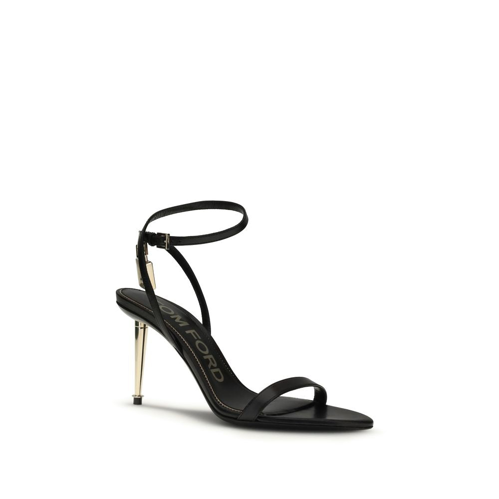 Tom Ford Women's Goatskin Leather Stiletto Ankle Strap Sandals - Black Signature