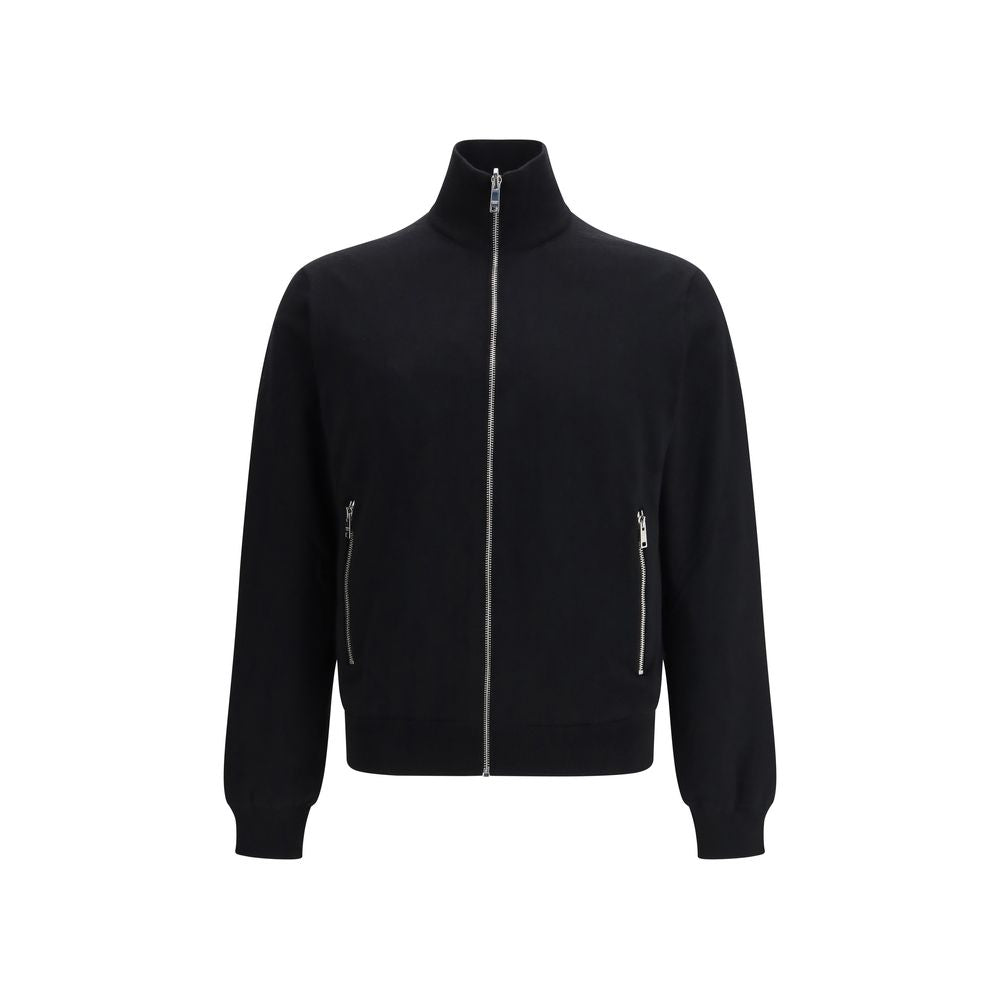 Bomber Jacket by Prada for men in virgin wool & polyamide black & signature features an on trend silhouette, showcasing refined pockets and a sophisticated stand-collar neckline for a truly on trend finish.