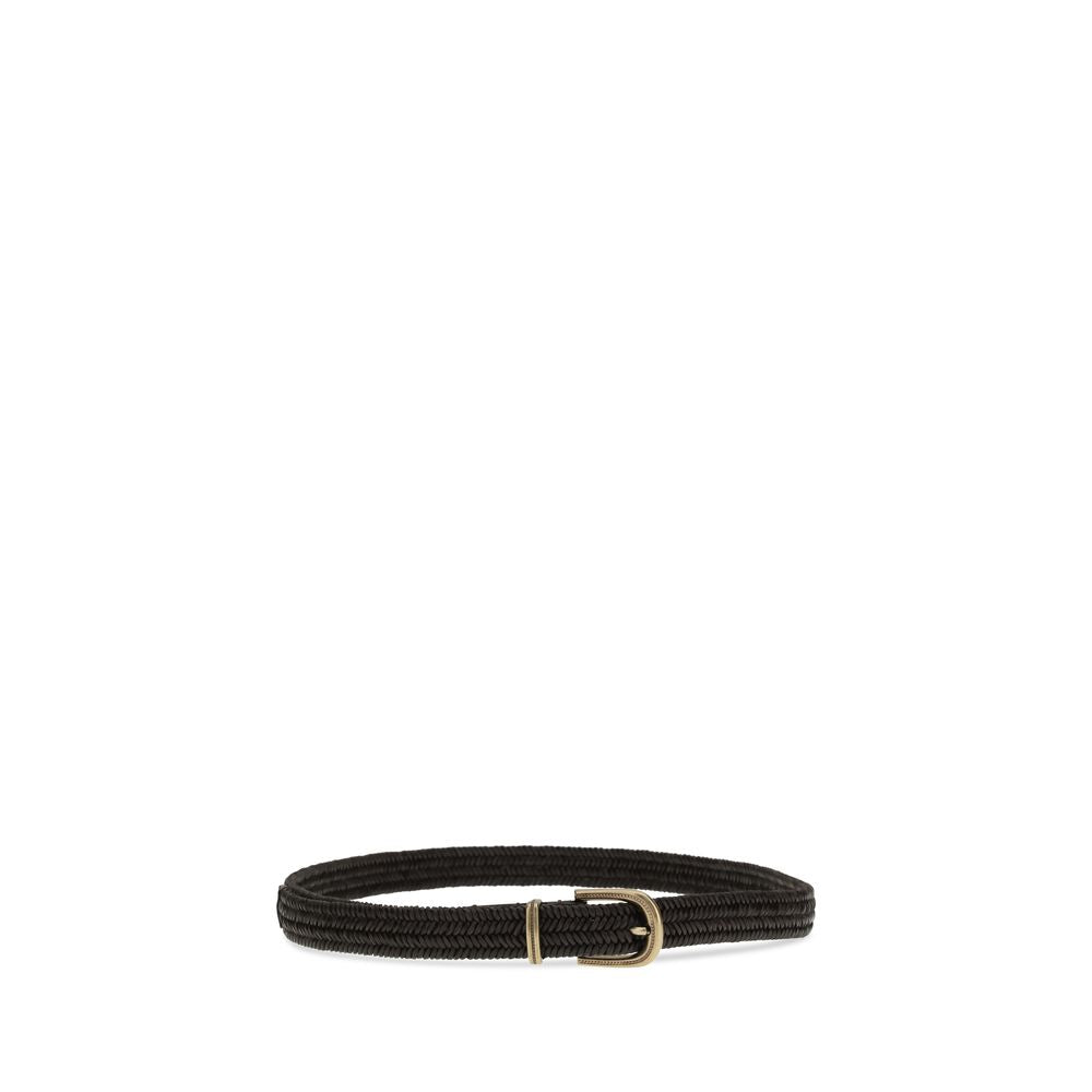 Belt by Brunello Cucinelli for women in bos taurus calf leather & viscose black features an artisanal finish, elegantly showcasing the signature style and artisanal craftsmanship of the Bos Taurus Calf Leather & Viscose Belt design.