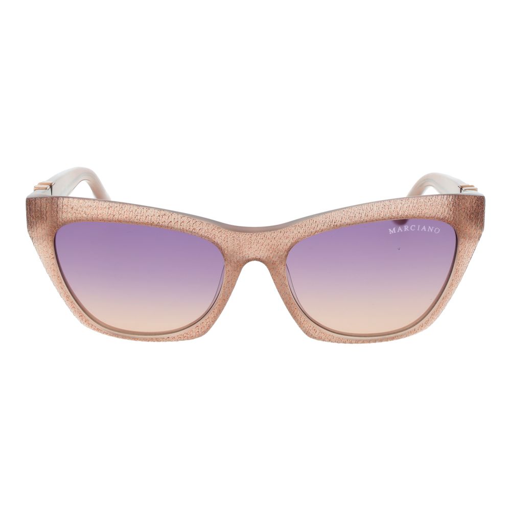 Sunglasses by Marciano by Guess for women in acetate beige features an ethereal full-rim cat-eye frame design with beige coloured frame frames and gradient category-2-medium-tint lens for a ethereal finish.