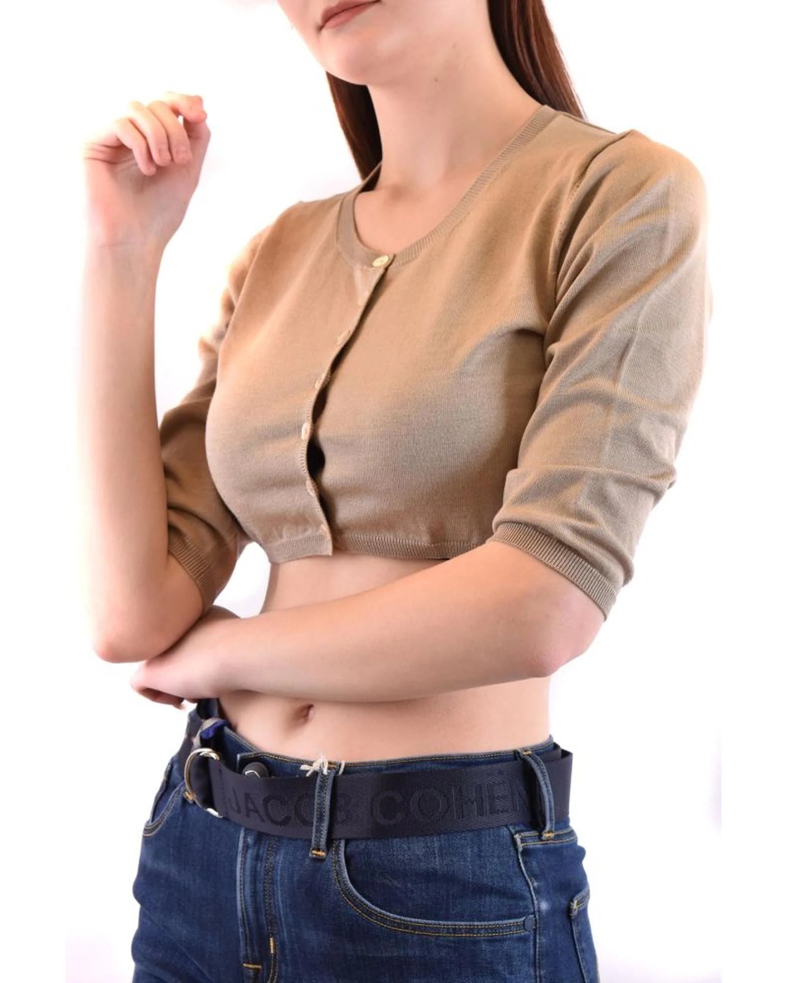 Cardigan by Parosh for women in cotton brown presents a textural silhouette, artfully finished with a textural and for a sophisticated, textural look.