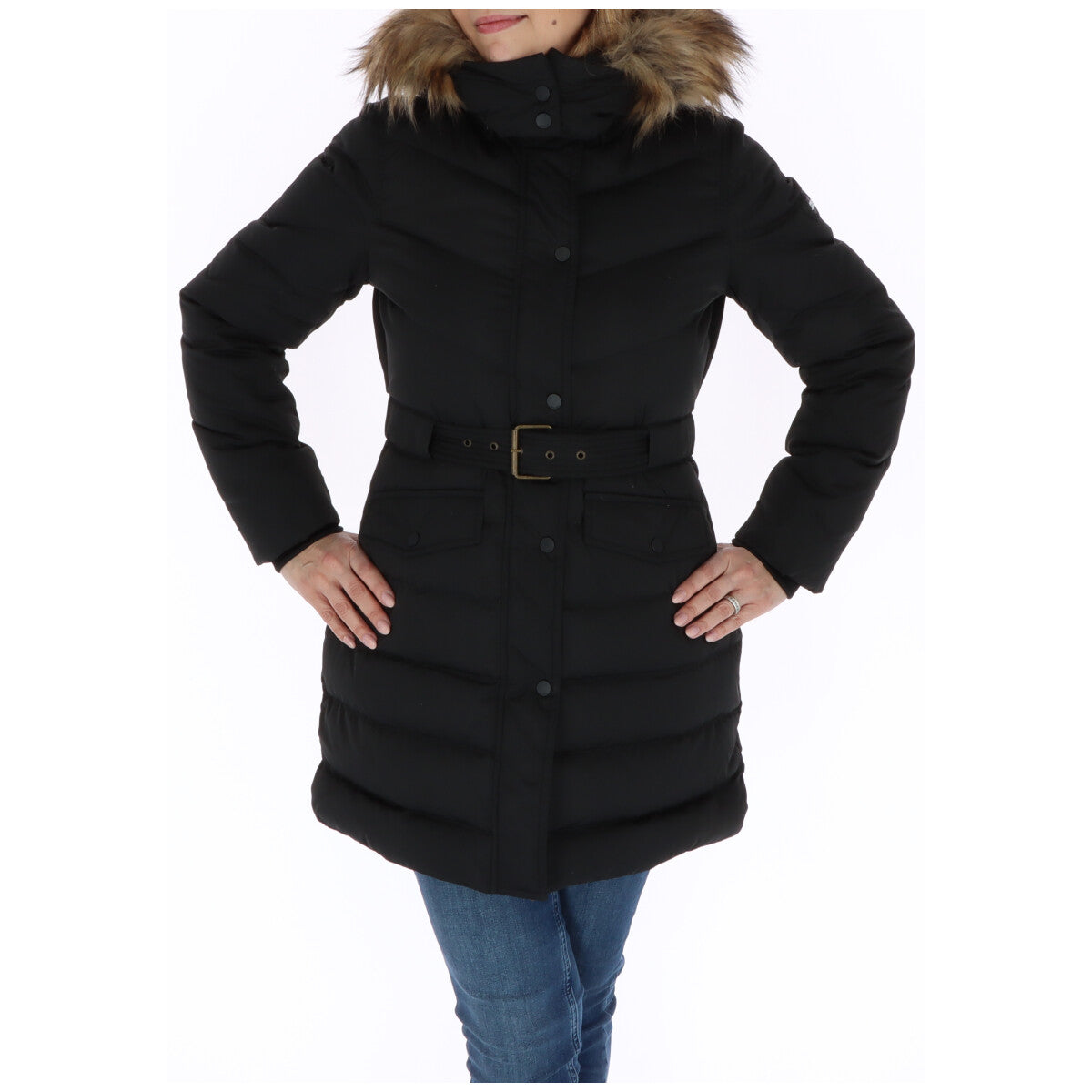 Hooded Overcoat by Pepe Jeans for women in polyester black features an satoral silhouette, showcasing a sophisticated hooded neckline and satoral pockets & hooded for a premium, timeless look.