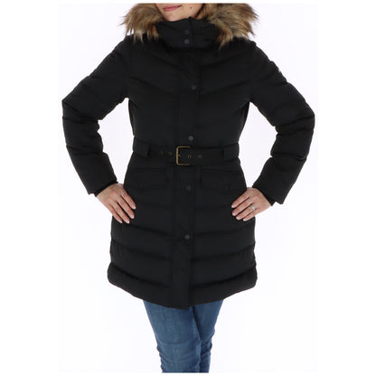 Hooded Overcoat by Pepe Jeans for women in polyester black features an satoral silhouette, showcasing a sophisticated hooded neckline and satoral pockets & hooded for a premium, timeless look.