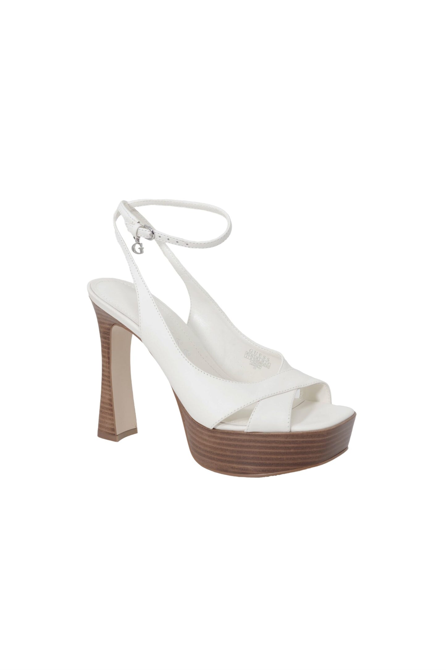 Platform Sandals by Guess for women in leather beige & patterned features an effortlessly chic silhouette from the Women's Leather Platform Sandals collection, showcasing a effortlessly chic platform block-heel and elegant open peep toe style.
