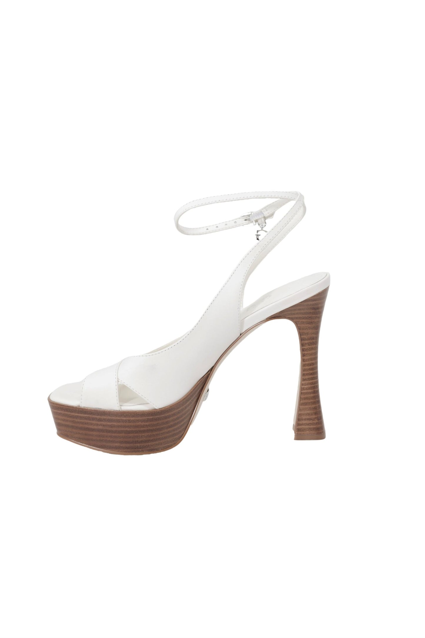 Platform Sandals by Guess for women in leather beige & patterned features an exquisite silhouette, showcasing the exquisite Women's Leather Platform Sandals with a platform block-heel and open peep toe style.