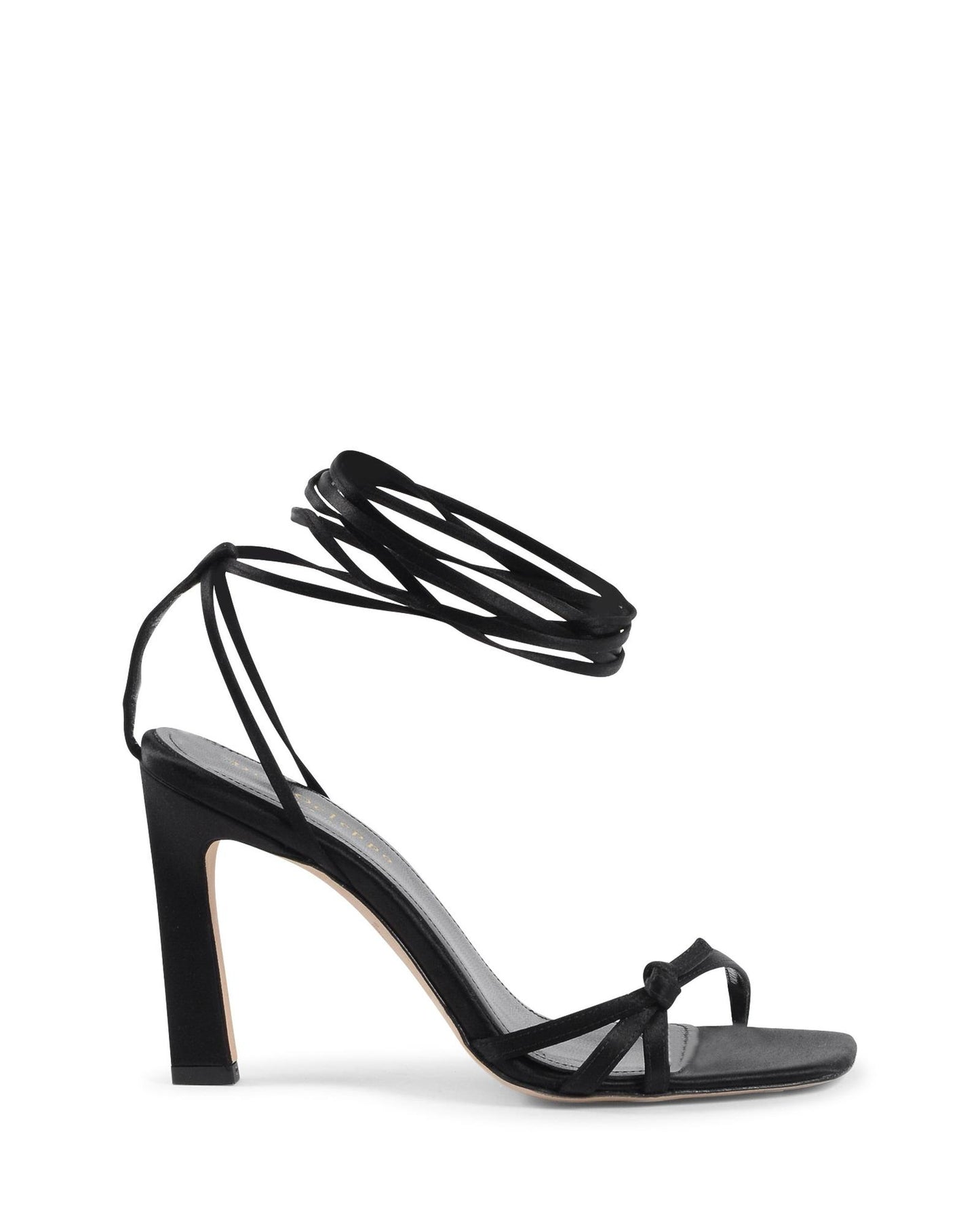 High-Heel Sandals by Dee Ocleppo for women in satin black presents a sculptural silhouette, showcasing the Women's Satin High-Heel Sandals design with a sculptural 10-cm-heel high-heel and for a premium look.