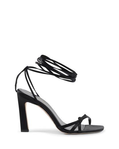 High-Heel Sandals by Dee Ocleppo for women in satin black presents a sculptural silhouette, showcasing the Women's Satin High-Heel Sandals design with a sculptural 10-cm-heel high-heel and for a premium look.