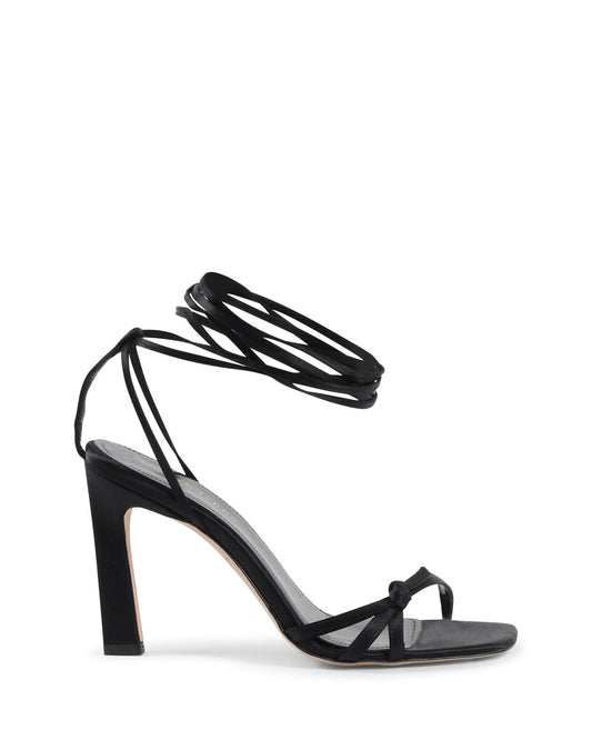 High-Heel Sandals by Dee Ocleppo for women in satin black presents a sculptural silhouette, showcasing the Women's Satin High-Heel Sandals design with a sculptural 10-cm-heel high-heel and for a premium look.