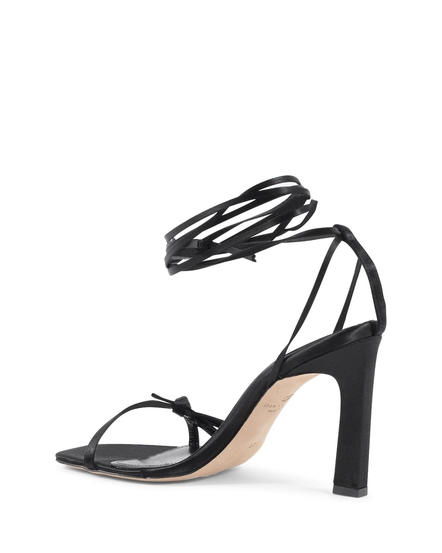 High-Heel Sandals by Dee Ocleppo for women in satin black features an architectural design from the Women's Satin High-Heel Sandals collection, defined by a architectural 10-cm-heel high-heel and for a architectural finish.