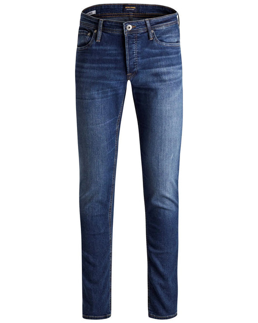 Jeans by Jack & Jones for men in stretch denim cotton blue features an sophisticated and slim with a precise long, creating a sophisticated and sophisticated silhouette.