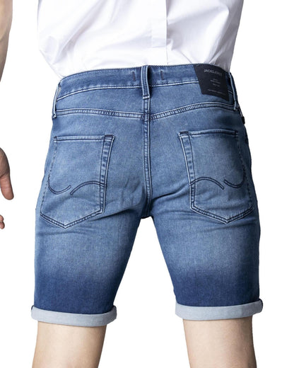 Denim Shorts by Jack & Jones for men in stretch denim cotton blue presents a utilitarian silhouette, showcasing a utilitarian with a short and .