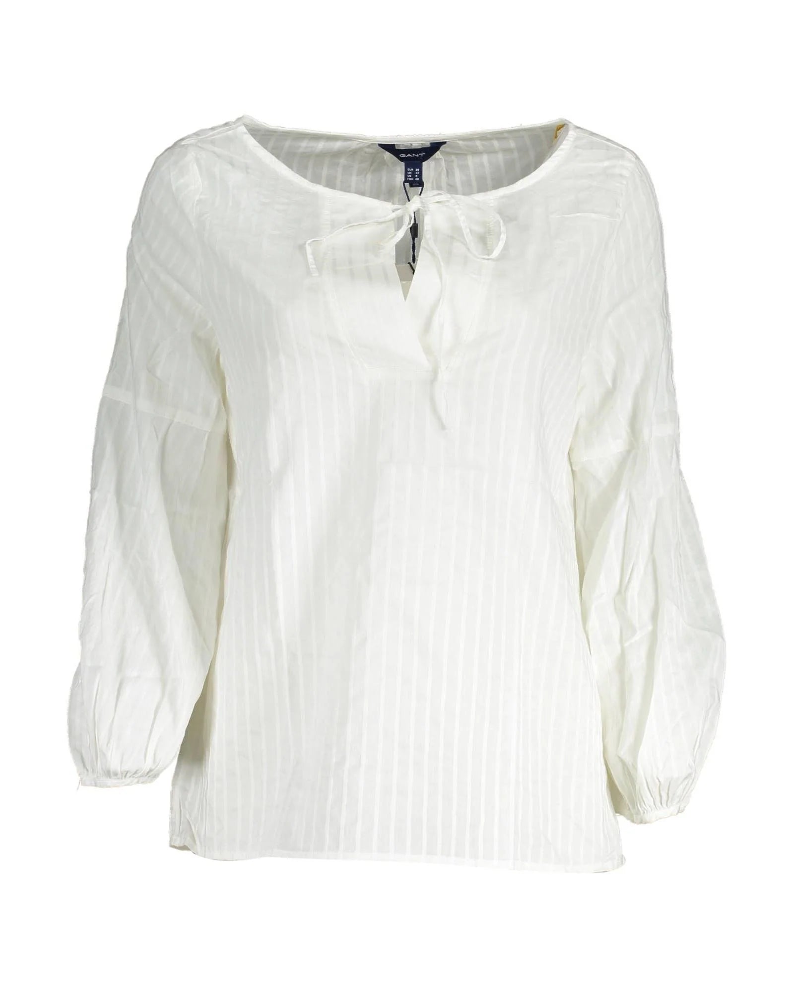 Blouse by Gant for women in lyocell & cotton white showcases a sleek silhouette, elegantly detailed with a sleek v-neck neckline and long-sleeve for a sleek finish.