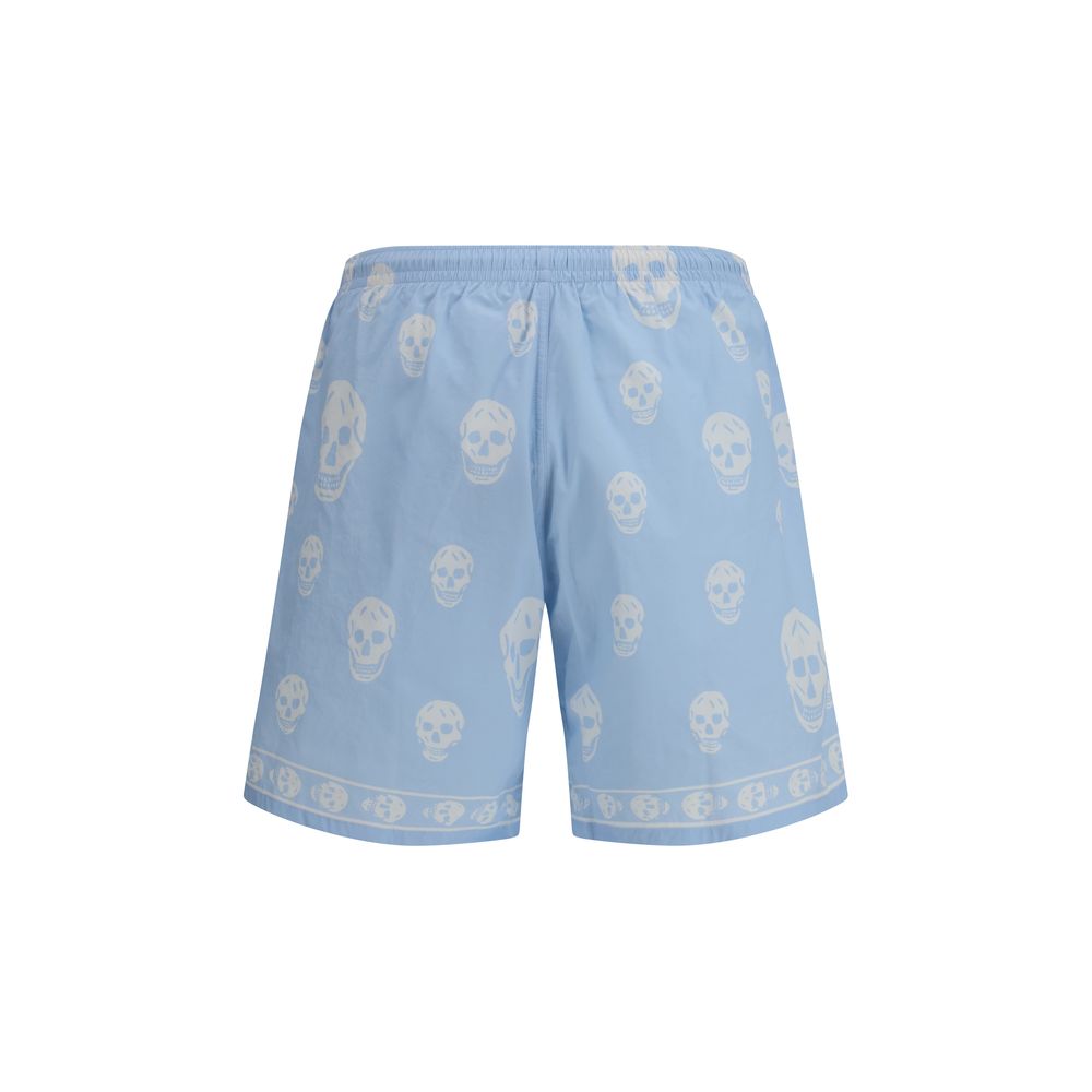 Swim Shorts by Alexander McQueen for men in polyamide light-blue & print features a riviera-ready silhouette, showcasing the Skull Men's Polyamide Swim Shorts design for a premium look.