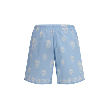 Swim Shorts by Alexander McQueen for men in polyamide light-blue & print features a riviera-ready silhouette, showcasing the Skull Men's Polyamide Swim Shorts design for a premium look.