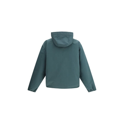 Windbreaker Jacket by Gucci for men in cotton polyester bicolour, dark-green & signature features an perennial silhouette with a refined hooded high-collar neckline and perennial pockets, hooded & windproof for a sophisticated weather-resistant look.