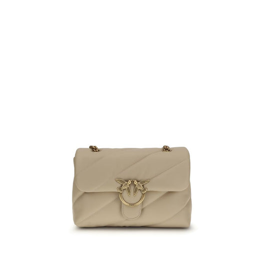 Quilted Shoulder Bag by PINKO for women in bos taurus calf leather beige, gold & monogram showcases a enviable silhouette, artfully detailed with a secure magnetic & button, organized built-in-compartments, and versatile shoulder-strap for a enviable look.