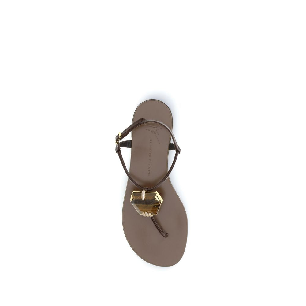 Flat Thong Sandals by Giuseppe Zanotti for women in leather & stainless steel brown features an statuesque Women's Leather & Stainless Steel Flat Thong Sandals silhouette with a refined flat and elegant .