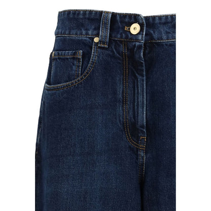 Jeans by Brunello Cucinelli for women in denim cotton blue features a polished silhouette with a polished regular-fit, reaching a polished long and finished with a polished .