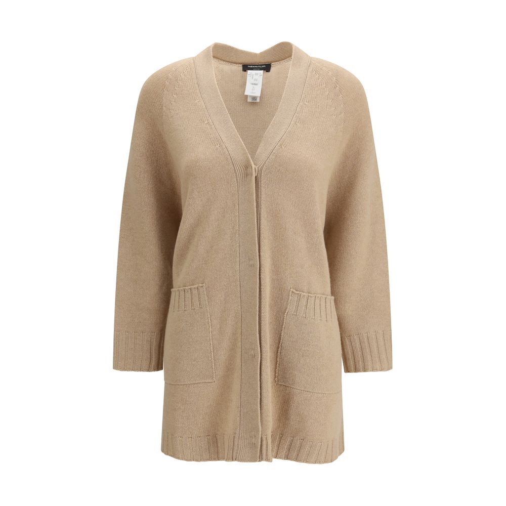 Cardigan by Fabiana Filippi for women in wool silk & capra leather beige presents a textural silhouette, artfully finished with a textural v-neck neckline and for a sophisticated, textural look.