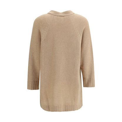 Cardigan by Fabiana Filippi for women in wool silk & capra leather beige features a nuanced silhouette with a refined v-neck neckline and nuanced detailing for a sophisticated look.
