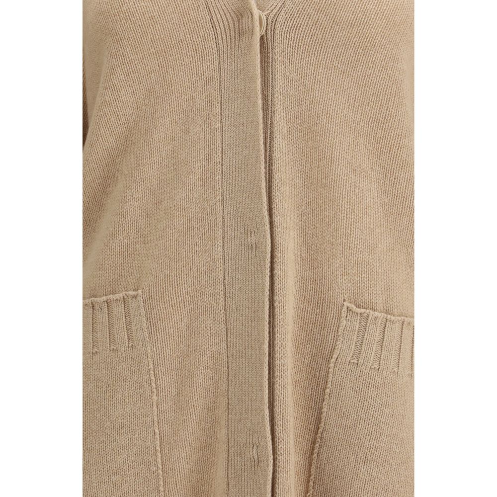Cardigan by Fabiana Filippi for women in wool silk & capra leather beige showcases a captivating silhouette, artfully detailed with a captivating and for a truly sophisticated captivating look.